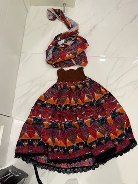 Vintage Blumarine Multi-Color Geometric Print Skirt with Scarf